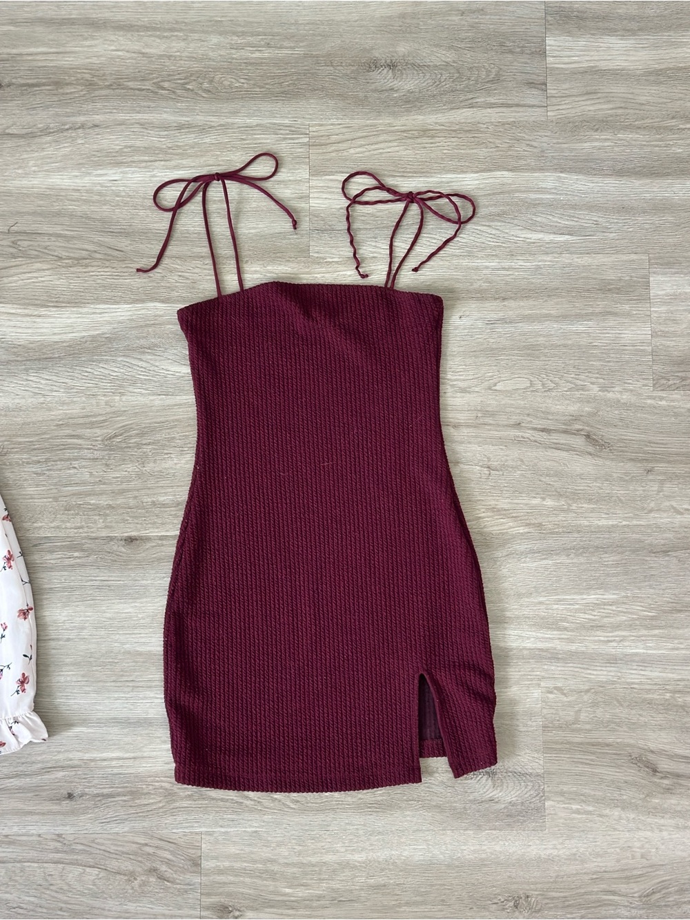 Motel Rocks Burgundy Ribbed Tie-Shoulder Bodycon Mini Dress